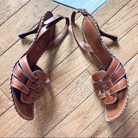 Celine Leather Woven Slingback Strappy Sandal Heels Size 40 B - Picture 5 of 16